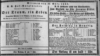 Theaterzettel (Oper und Burgtheater in Wien) 18360316 Seite: 1