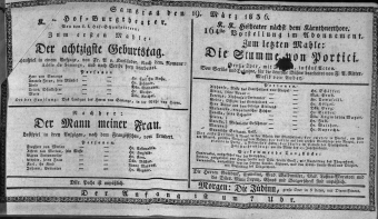 Theaterzettel (Oper und Burgtheater in Wien) 18360319 Seite: 1