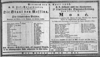 Theaterzettel (Oper und Burgtheater in Wien) 18360406 Seite: 1