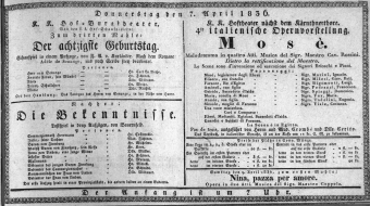 Theaterzettel (Oper und Burgtheater in Wien) 18360407 Seite: 1