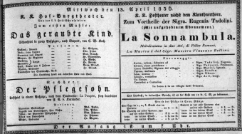 Theaterzettel (Oper und Burgtheater in Wien) 18360413 Seite: 1