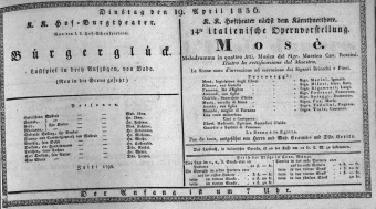 Theaterzettel (Oper und Burgtheater in Wien) 18360419 Seite: 1