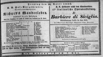 Theaterzettel (Oper und Burgtheater in Wien) 18360422 Seite: 1