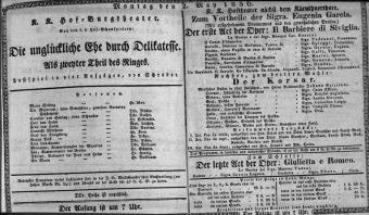 Theaterzettel (Oper und Burgtheater in Wien) 18360502 Seite: 1