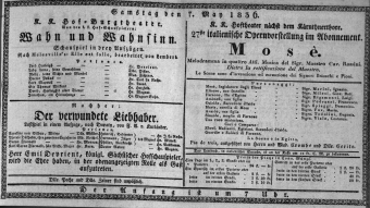 Theaterzettel (Oper und Burgtheater in Wien) 18360507 Seite: 1