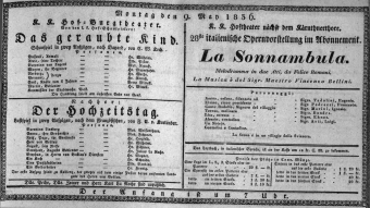 Theaterzettel (Oper und Burgtheater in Wien) 18360509 Seite: 1