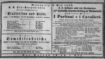 Theaterzettel (Oper und Burgtheater in Wien) 18360516 Seite: 1