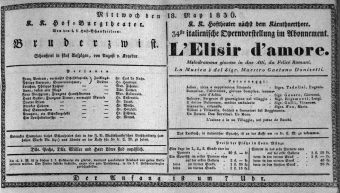 Theaterzettel (Oper und Burgtheater in Wien) 18360518 Seite: 1