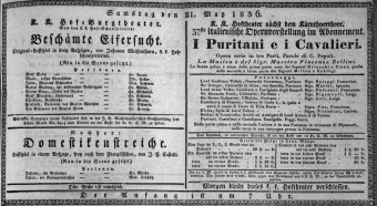 Theaterzettel (Oper und Burgtheater in Wien) 18360521 Seite: 1