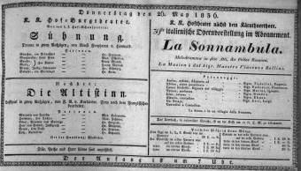Theaterzettel (Oper und Burgtheater in Wien) 18360526 Seite: 1