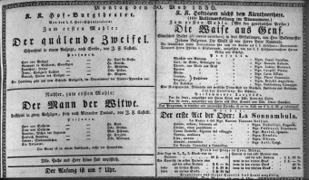Theaterzettel (Oper und Burgtheater in Wien) 18360530 Seite: 1