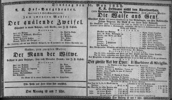 Theaterzettel (Oper und Burgtheater in Wien) 18360531 Seite: 1