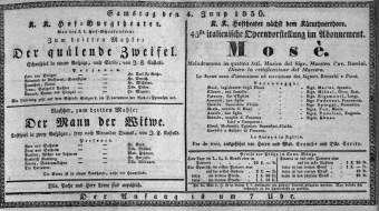 Theaterzettel (Oper und Burgtheater in Wien) 18360604 Seite: 1