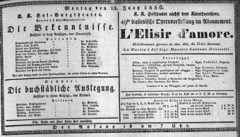 Theaterzettel (Oper und Burgtheater in Wien) 18360613 Seite: 1