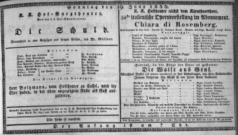 Theaterzettel (Oper und Burgtheater in Wien) 18360619 Seite: 1