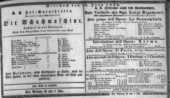 Theaterzettel (Oper und Burgtheater in Wien) 18360622 Seite: 1