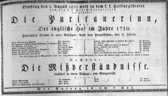 Theaterzettel (Oper und Burgtheater in Wien) 18360802 Seite: 1