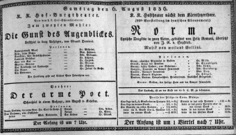 Theaterzettel (Oper und Burgtheater in Wien) 18360806 Seite: 1