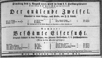 Theaterzettel (Oper und Burgtheater in Wien) 18360809 Seite: 1