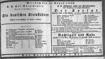 Theaterzettel (Oper und Burgtheater in Wien) 18360810 Seite: 1