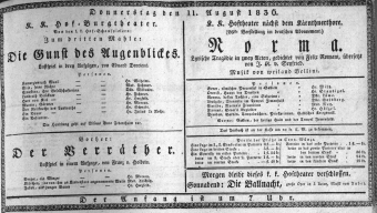 Theaterzettel (Oper und Burgtheater in Wien) 18360811 Seite: 1