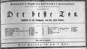 Theaterzettel (Oper und Burgtheater in Wien) 18360812 Seite: 1