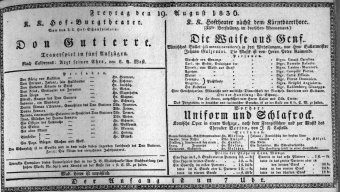 Theaterzettel (Oper und Burgtheater in Wien) 18360819 Seite: 1