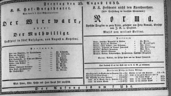 Theaterzettel (Oper und Burgtheater in Wien) 18360826 Seite: 1