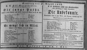 Theaterzettel (Oper und Burgtheater in Wien) 18360827 Seite: 1