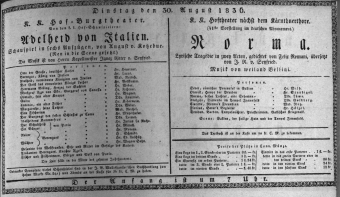 Theaterzettel (Oper und Burgtheater in Wien) 18360830 Seite: 1