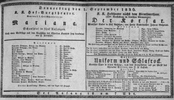 Theaterzettel (Oper und Burgtheater in Wien) 18360901 Seite: 1