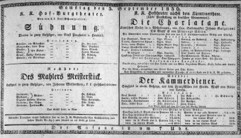 Theaterzettel (Oper und Burgtheater in Wien) 18360903 Seite: 1