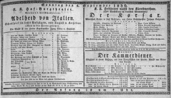 Theaterzettel (Oper und Burgtheater in Wien) 18360904 Seite: 1