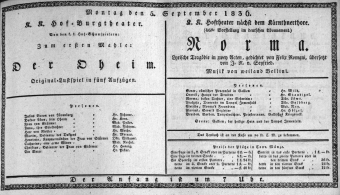 Theaterzettel (Oper und Burgtheater in Wien) 18360905 Seite: 1