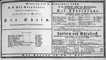 Theaterzettel (Oper und Burgtheater in Wien) 18360906 Seite: 1