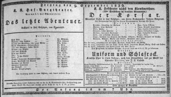 Theaterzettel (Oper und Burgtheater in Wien) 18360909 Seite: 1