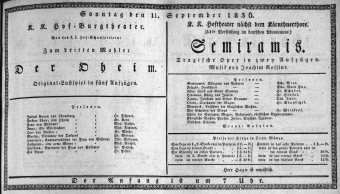 Theaterzettel (Oper und Burgtheater in Wien) 18360911 Seite: 1
