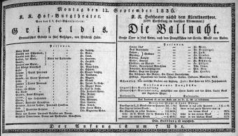 Theaterzettel (Oper und Burgtheater in Wien) 18360912 Seite: 1