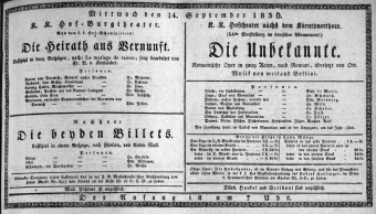Theaterzettel (Oper und Burgtheater in Wien) 18360914 Seite: 1