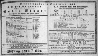 Theaterzettel (Oper und Burgtheater in Wien) 18360915 Seite: 1