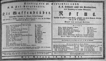 Theaterzettel (Oper und Burgtheater in Wien) 18360927 Seite: 1