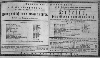 Theaterzettel (Oper und Burgtheater in Wien) 18361001 Seite: 1