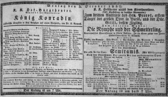 Theaterzettel (Oper und Burgtheater in Wien) 18361003 Seite: 1