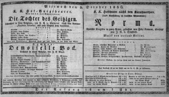 Theaterzettel (Oper und Burgtheater in Wien) 18361005 Seite: 1