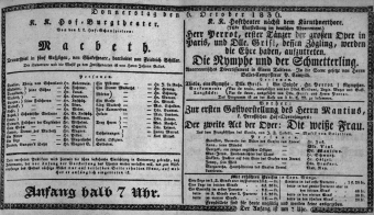 Theaterzettel (Oper und Burgtheater in Wien) 18361006 Seite: 1