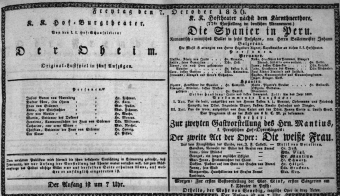 Theaterzettel (Oper und Burgtheater in Wien) 18361007 Seite: 1