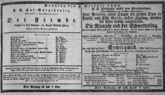 Theaterzettel (Oper und Burgtheater in Wien) 18361009 Seite: 1