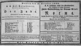 Theaterzettel (Oper und Burgtheater in Wien) 18361010 Seite: 1