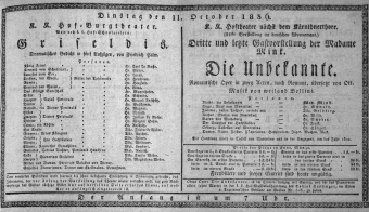 Theaterzettel (Oper und Burgtheater in Wien) 18361011 Seite: 1
