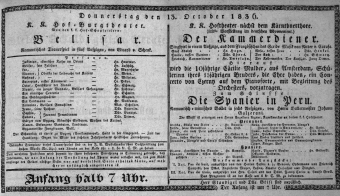 Theaterzettel (Oper und Burgtheater in Wien) 18361013 Seite: 1